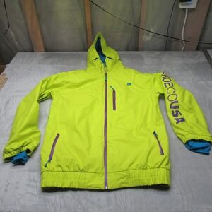 DC Jacket Mens Large Yellow Sleeve Graphic Waterproof Hooded Insulated Ski Snow